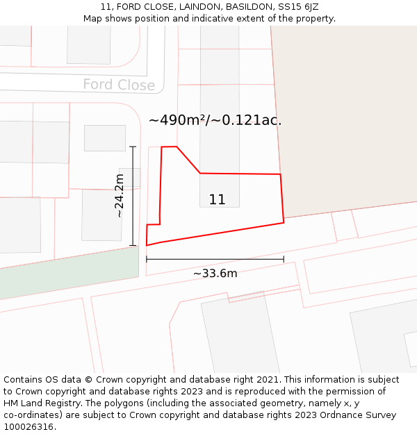 11, FORD CLOSE, LAINDON, BASILDON, SS15 6JZ: Plot and title map