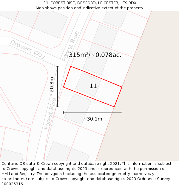 11, FOREST RISE, DESFORD, LEICESTER, LE9 9DX: Plot and title map