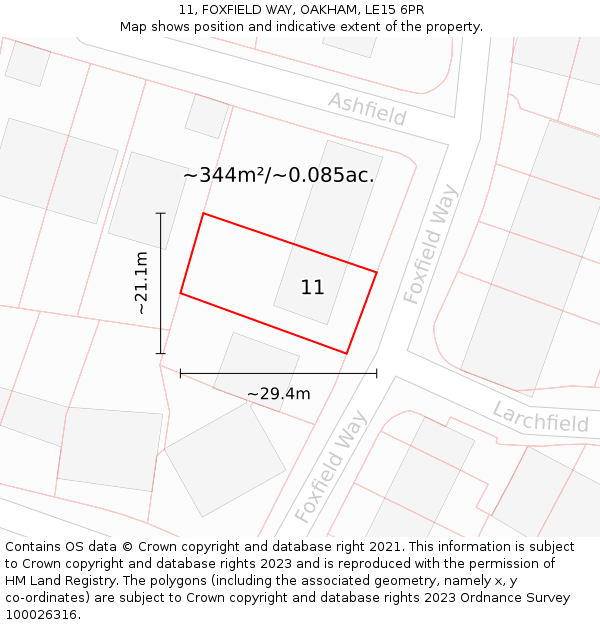 11, FOXFIELD WAY, OAKHAM, LE15 6PR: Plot and title map