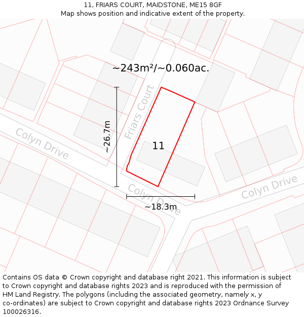 11, FRIARS COURT, MAIDSTONE, ME15 8GF: Plot and title map