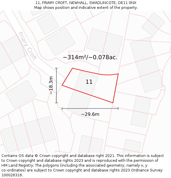 11, FRIARY CROFT, NEWHALL, SWADLINCOTE, DE11 0NX: Plot and title map