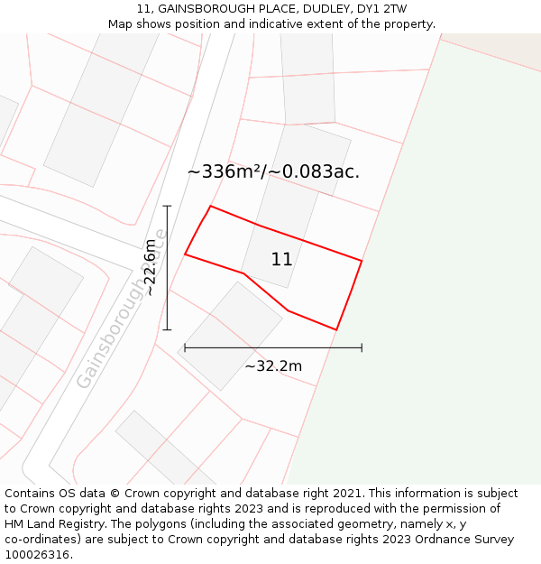 11, GAINSBOROUGH PLACE, DUDLEY, DY1 2TW: Plot and title map