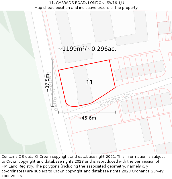 11, GARRADS ROAD, LONDON, SW16 1JU: Plot and title map