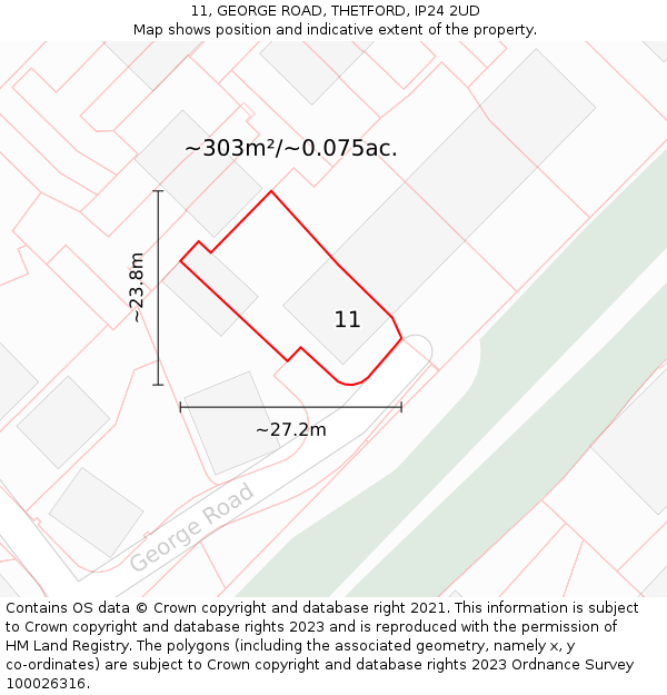 11, GEORGE ROAD, THETFORD, IP24 2UD: Plot and title map