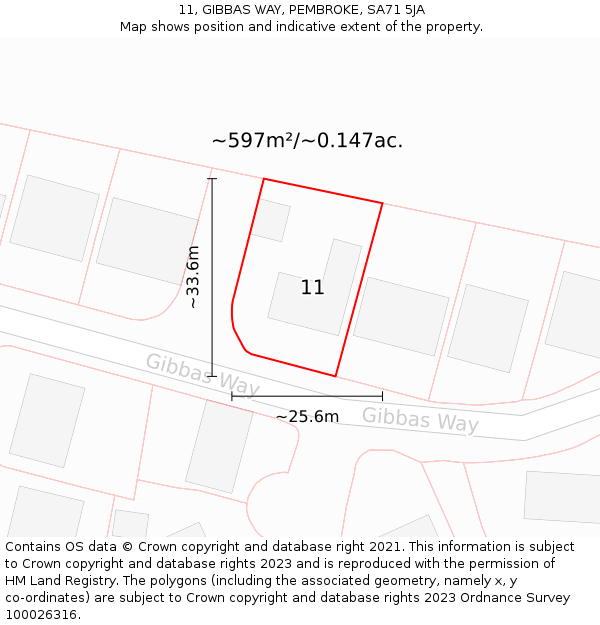 11, GIBBAS WAY, PEMBROKE, SA71 5JA: Plot and title map