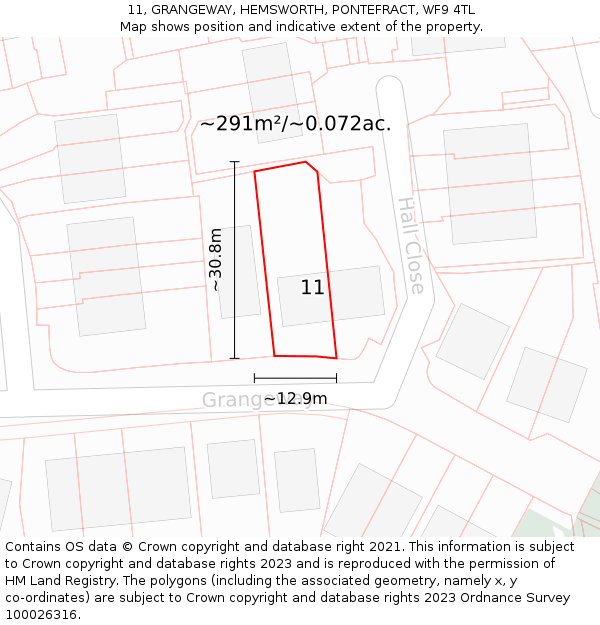 11, GRANGEWAY, HEMSWORTH, PONTEFRACT, WF9 4TL: Plot and title map