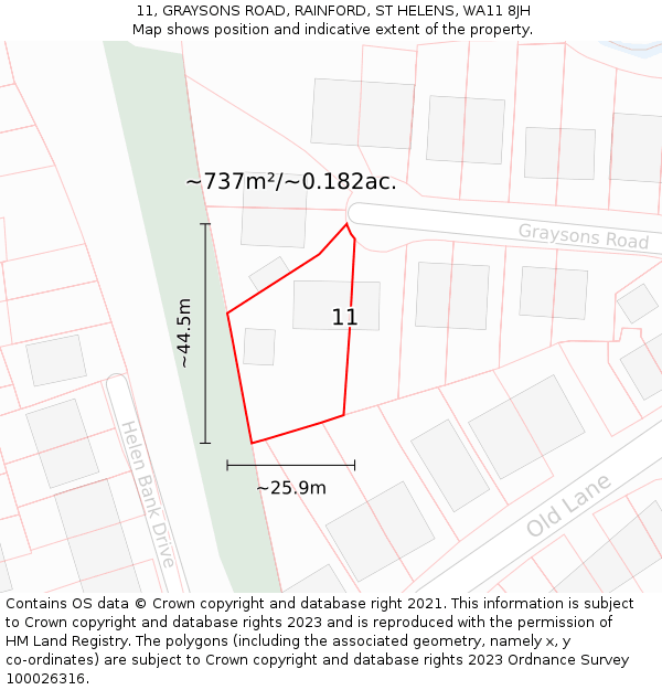 11, GRAYSONS ROAD, RAINFORD, ST HELENS, WA11 8JH: Plot and title map