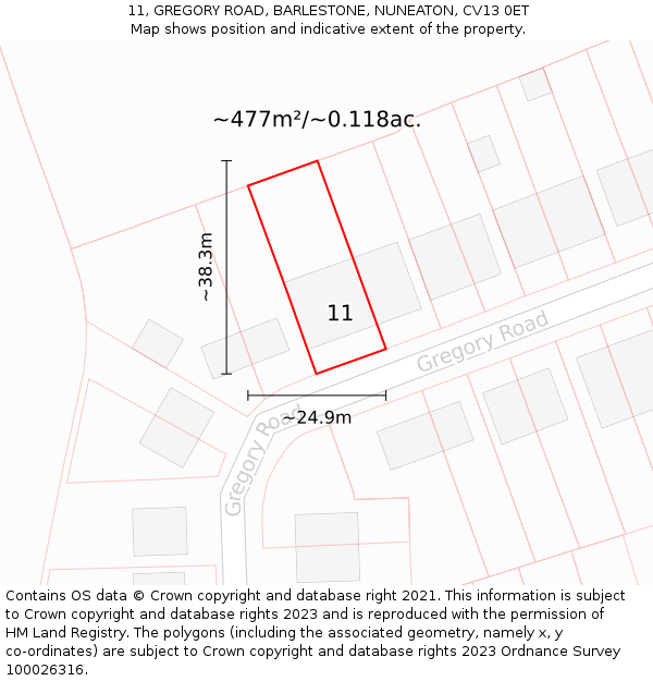 11, GREGORY ROAD, BARLESTONE, NUNEATON, CV13 0ET: Plot and title map