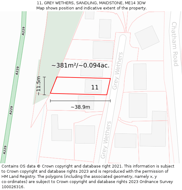 11, GREY WETHERS, SANDLING, MAIDSTONE, ME14 3DW: Plot and title map