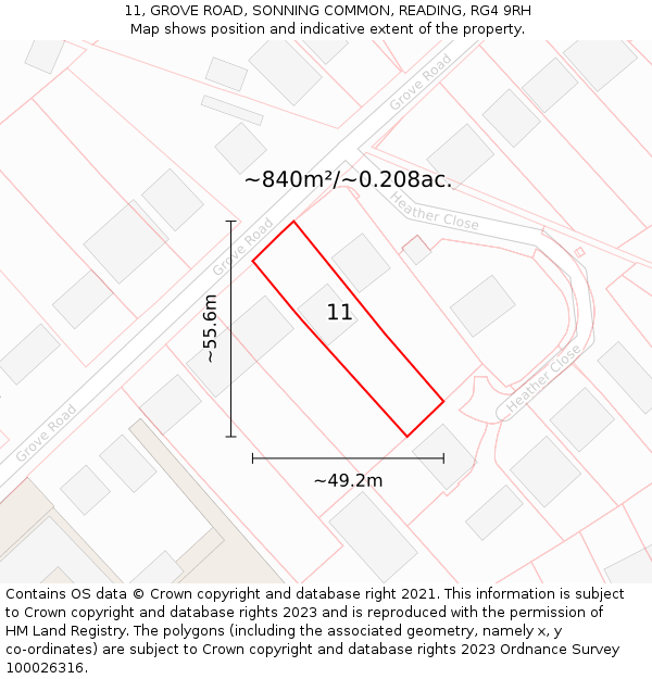 11, GROVE ROAD, SONNING COMMON, READING, RG4 9RH: Plot and title map
