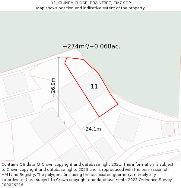 11, GUINEA CLOSE, BRAINTREE, CM7 9DP: Plot and title map