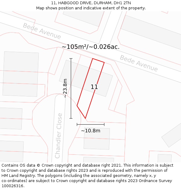 11, HABGOOD DRIVE, DURHAM, DH1 2TN: Plot and title map