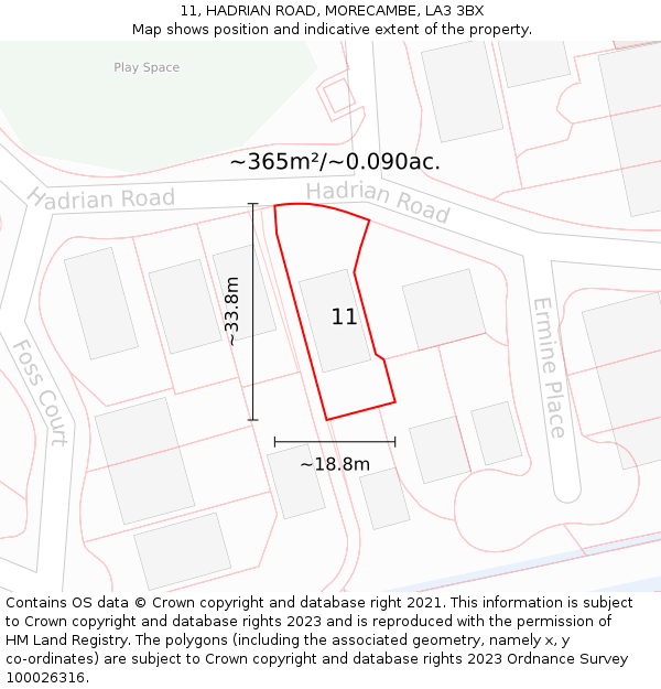 11, HADRIAN ROAD, MORECAMBE, LA3 3BX: Plot and title map