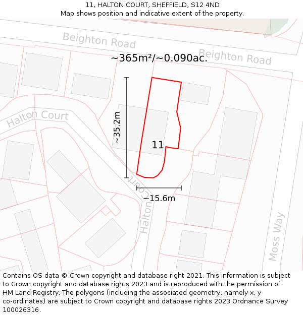 11, HALTON COURT, SHEFFIELD, S12 4ND: Plot and title map