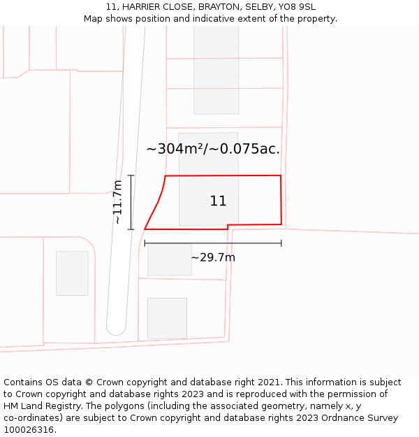 11, HARRIER CLOSE, BRAYTON, SELBY, YO8 9SL: Plot and title map