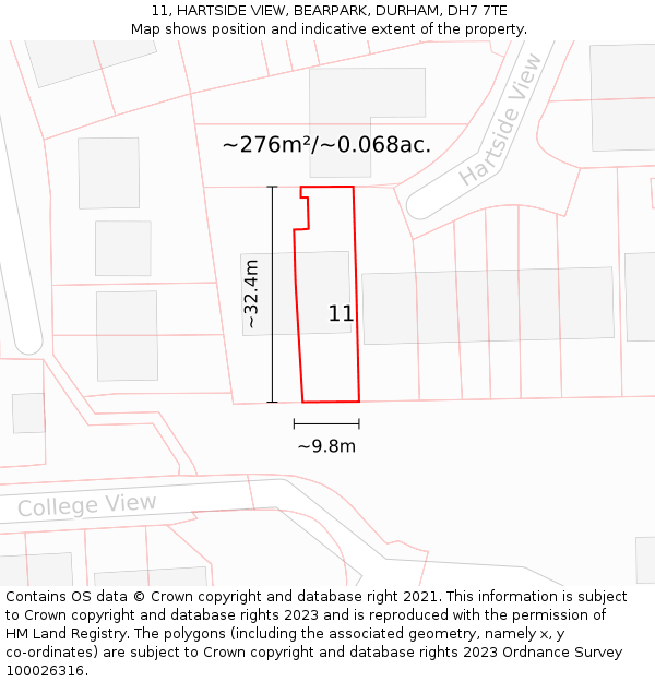 11, HARTSIDE VIEW, BEARPARK, DURHAM, DH7 7TE: Plot and title map