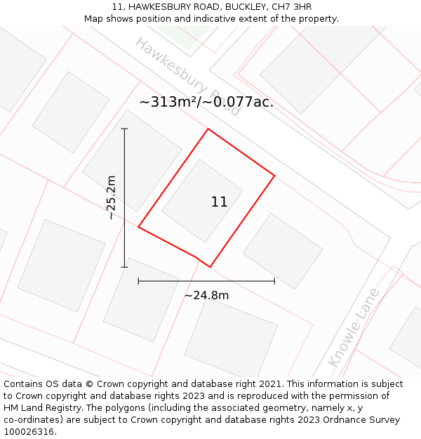 11, HAWKESBURY ROAD, BUCKLEY, CH7 3HR: Plot and title map