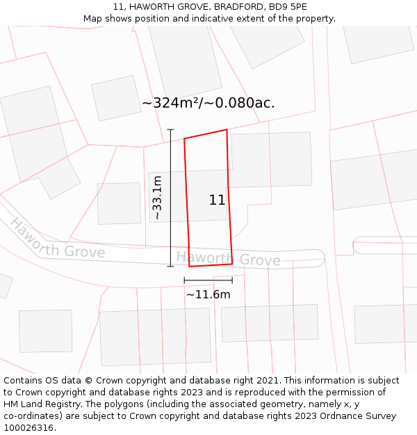 11, HAWORTH GROVE, BRADFORD, BD9 5PE: Plot and title map