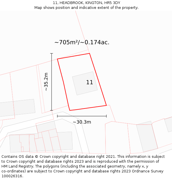 11, HEADBROOK, KINGTON, HR5 3DY: Plot and title map