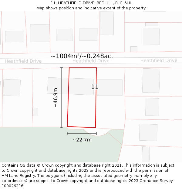 11, HEATHFIELD DRIVE, REDHILL, RH1 5HL: Plot and title map