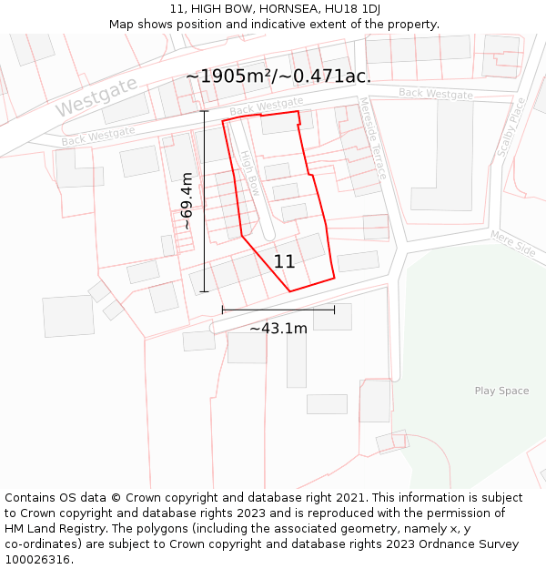 11, HIGH BOW, HORNSEA, HU18 1DJ: Plot and title map