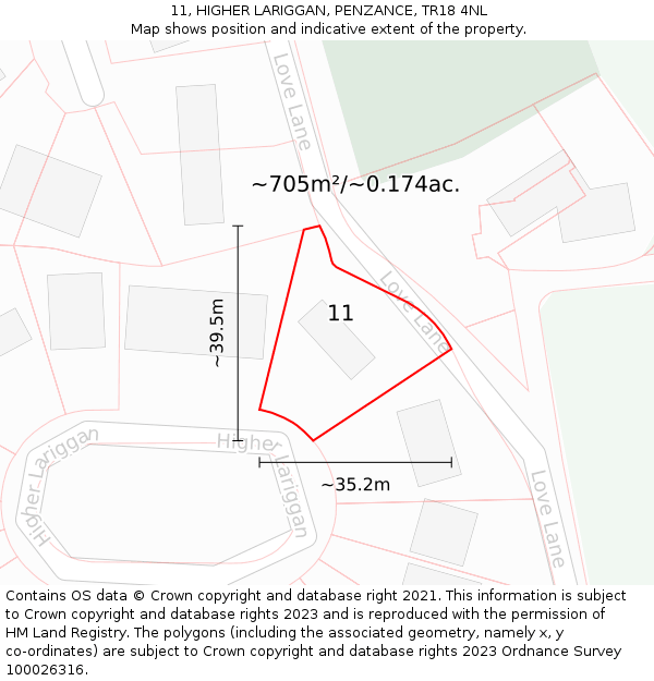 11, HIGHER LARIGGAN, PENZANCE, TR18 4NL: Plot and title map