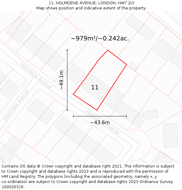 11, HOLMDENE AVENUE, LONDON, NW7 2LY: Plot and title map