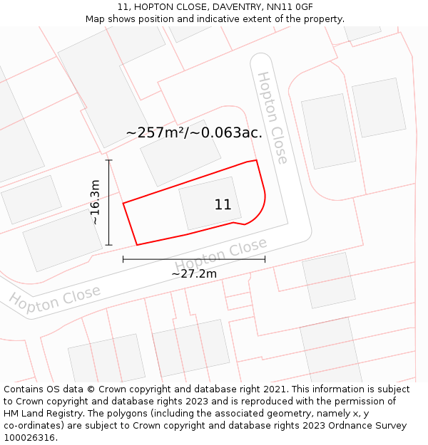 11, HOPTON CLOSE, DAVENTRY, NN11 0GF: Plot and title map