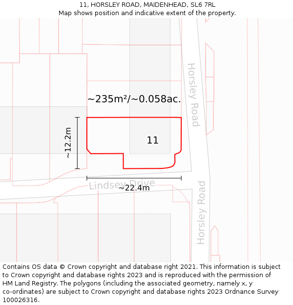 11, HORSLEY ROAD, MAIDENHEAD, SL6 7RL: Plot and title map