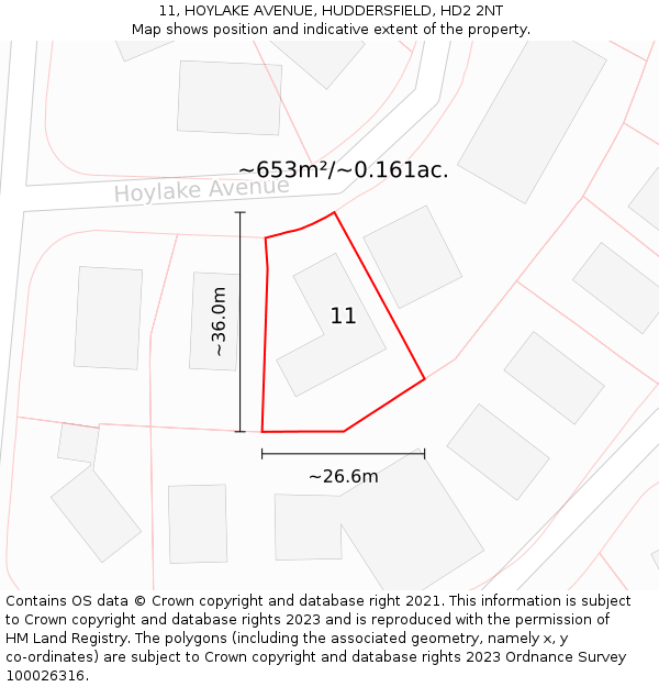 11, HOYLAKE AVENUE, HUDDERSFIELD, HD2 2NT: Plot and title map