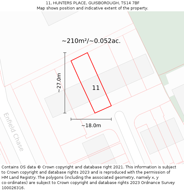 11, HUNTERS PLACE, GUISBOROUGH, TS14 7BF: Plot and title map