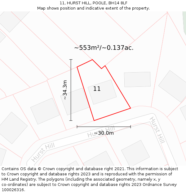 11, HURST HILL, POOLE, BH14 8LF: Plot and title map