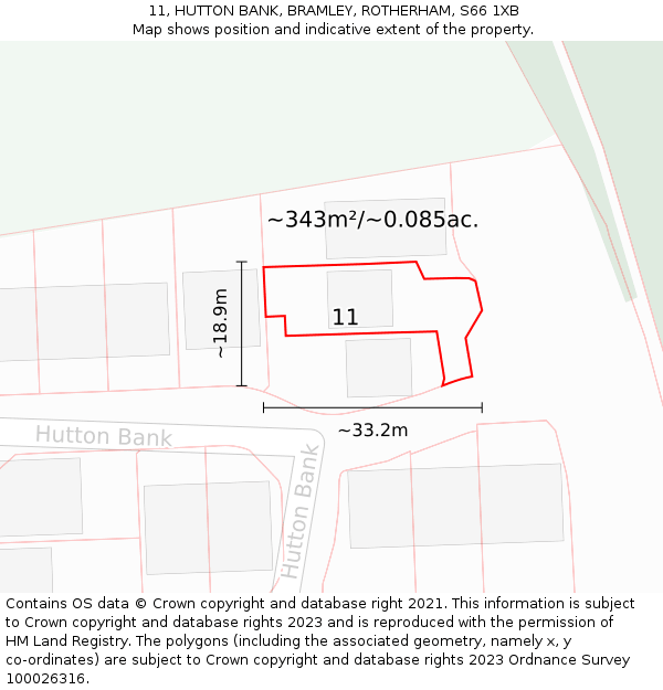 11, HUTTON BANK, BRAMLEY, ROTHERHAM, S66 1XB: Plot and title map