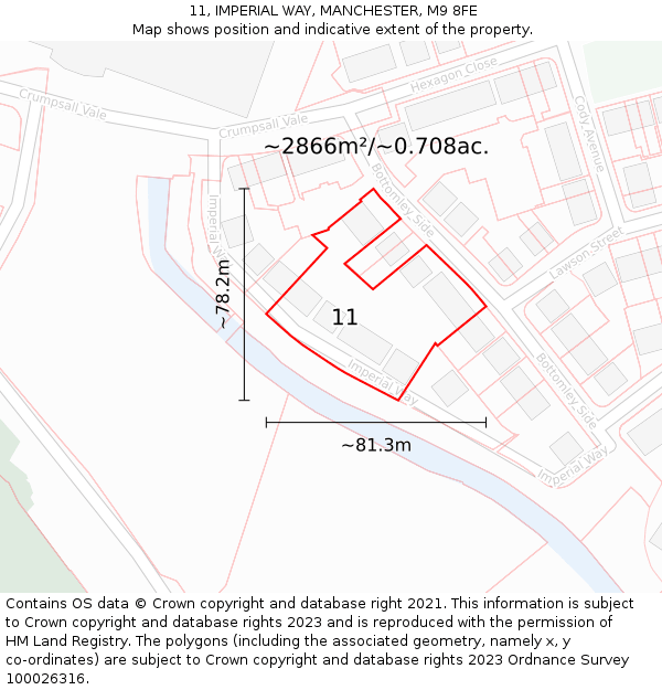 11, IMPERIAL WAY, MANCHESTER, M9 8FE: Plot and title map