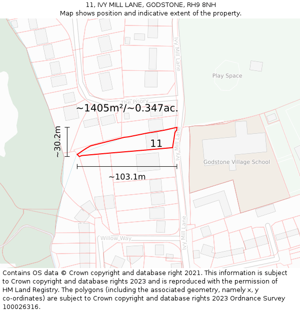 11, IVY MILL LANE, GODSTONE, RH9 8NH: Plot and title map