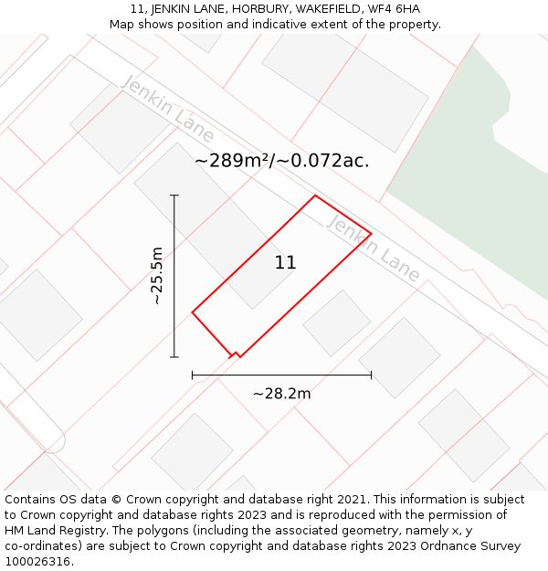 11, JENKIN LANE, HORBURY, WAKEFIELD, WF4 6HA: Plot and title map