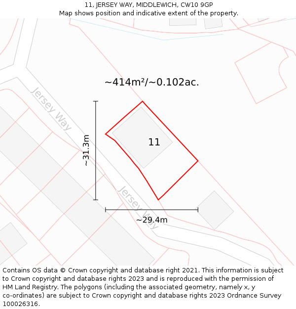 11, JERSEY WAY, MIDDLEWICH, CW10 9GP: Plot and title map