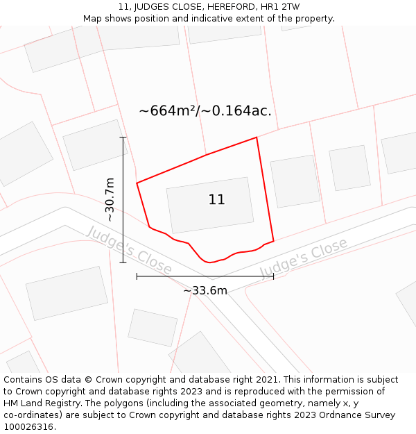 11, JUDGES CLOSE, HEREFORD, HR1 2TW: Plot and title map