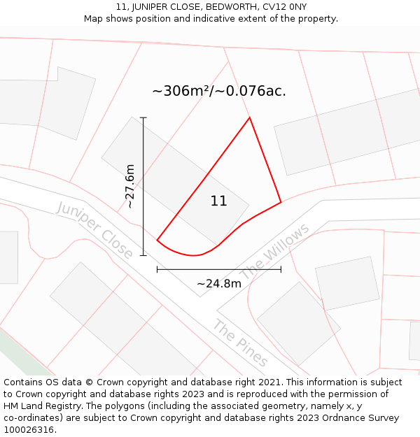 11, JUNIPER CLOSE, BEDWORTH, CV12 0NY: Plot and title map