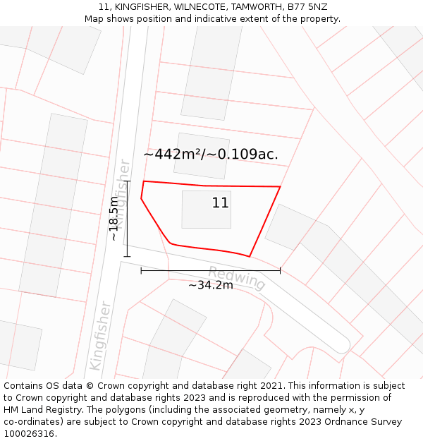 11, KINGFISHER, WILNECOTE, TAMWORTH, B77 5NZ: Plot and title map