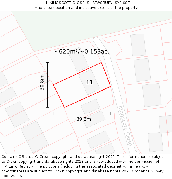 11, KINGSCOTE CLOSE, SHREWSBURY, SY2 6SE: Plot and title map