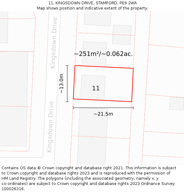 11, KINGSDOWN DRIVE, STAMFORD, PE9 2WA: Plot and title map