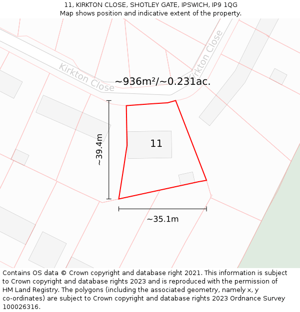 11, KIRKTON CLOSE, SHOTLEY GATE, IPSWICH, IP9 1QG: Plot and title map