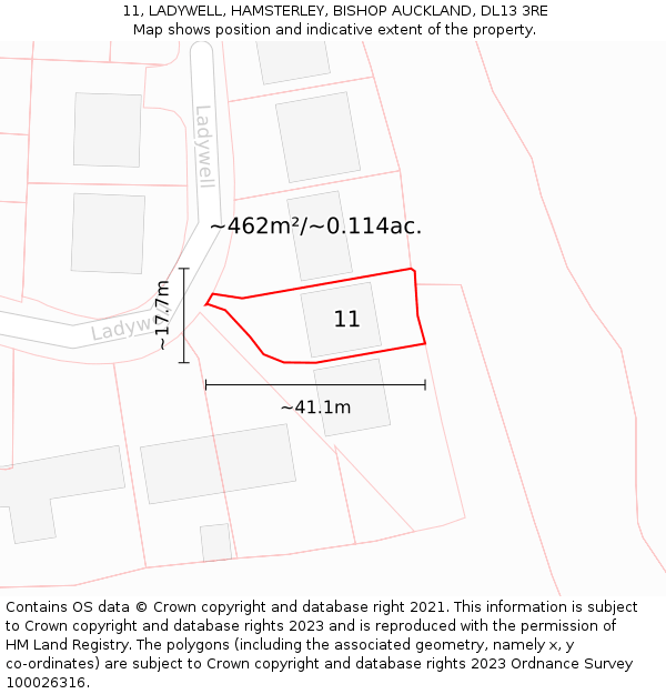 11, LADYWELL, HAMSTERLEY, BISHOP AUCKLAND, DL13 3RE: Plot and title map