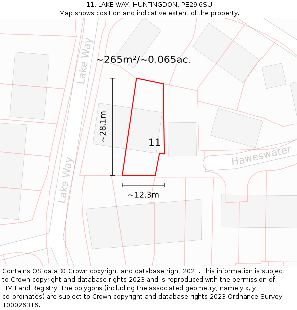 11, LAKE WAY, HUNTINGDON, PE29 6SU: Plot and title map