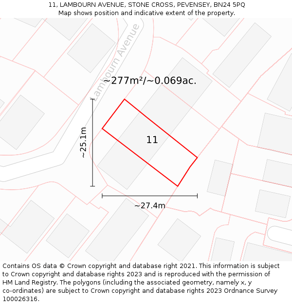 11, LAMBOURN AVENUE, STONE CROSS, PEVENSEY, BN24 5PQ: Plot and title map