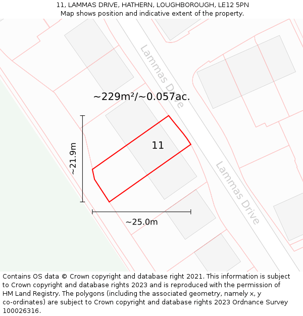 11, LAMMAS DRIVE, HATHERN, LOUGHBOROUGH, LE12 5PN: Plot and title map