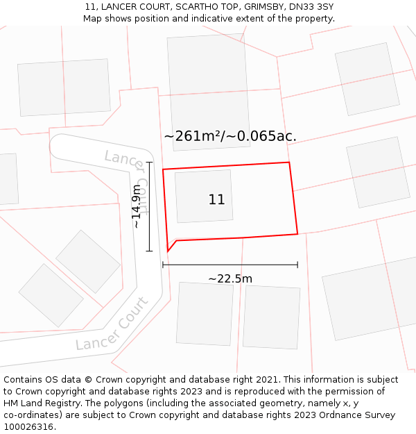 11, LANCER COURT, SCARTHO TOP, GRIMSBY, DN33 3SY: Plot and title map