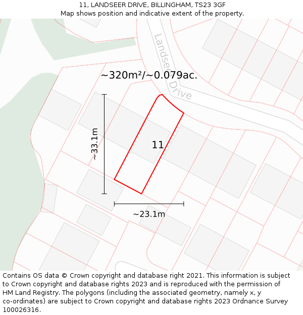 11, LANDSEER DRIVE, BILLINGHAM, TS23 3GF: Plot and title map