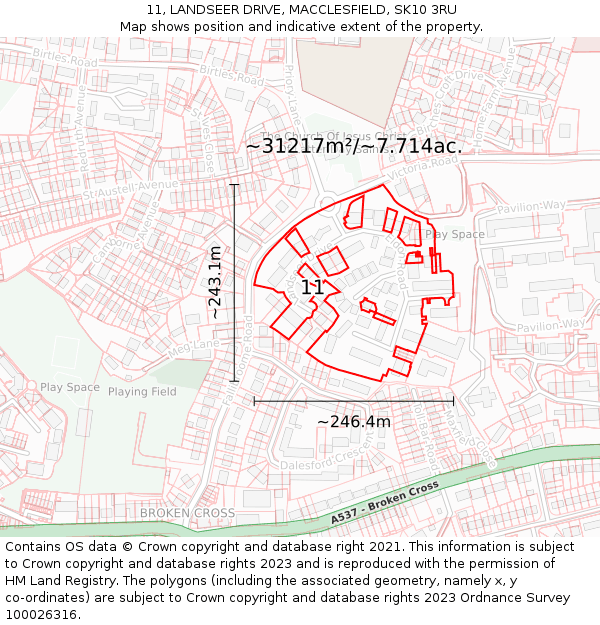 11, LANDSEER DRIVE, MACCLESFIELD, SK10 3RU: Plot and title map